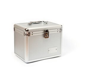Nickel-plated metal chest with a lock for CDs or other things and jewelry.