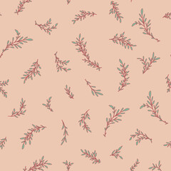 Branches with leaves, vintage flora seamless print