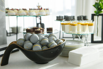 candy bar, macaron, sweet table for birthday