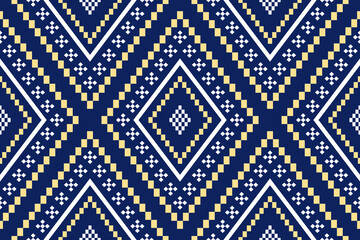 Indigo navy blue geometric traditional ethnic pattern Ikat seamless pattern border abstract design for fabric print cloth dress carpet curtains and sarong Aztec African Indian Indonesian 