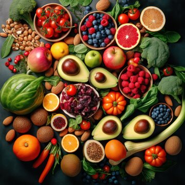 healthy fruits and vegetables .the concept of proper and healthy nutrition. Generative AI Generative AI