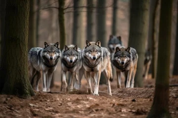 Zelfklevend Fotobehang A pack of wolves in a fores © Norbert