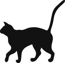 Vector image of a running black cat silhouette profile. Hand drawn.