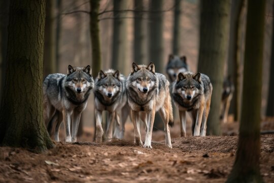 A pack of wolves in a fores