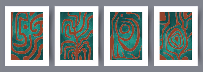 Abstract imagination shambolic lines wall art print. Printable minimal abstract imagination poster. Wall artwork for interior design. Set, bundle. Contemporary decorative background with Generative AI