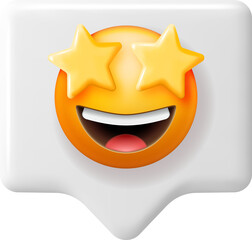 3D Excited Starry Eyed Emoticon in Chat Bubble