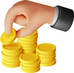 3D Stack of Gold Coins and Hand.