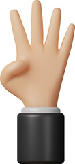 3D Hand Showing Four Fingers