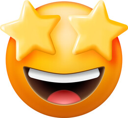 3D Yellow Excited Starry Eyed Emoticon