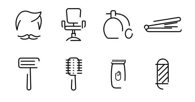 barbershop animated outline icon set on white background. barbershop 4k video animation for web, mobile and ui design