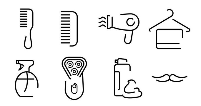 barbershop animated outline icon set on white background. barbershop 4k video animation for web, mobile and ui design