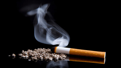 cigarette with ashes burns on black background .Generative AI