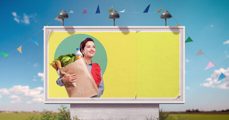 Vintage style grocery ad on billboard