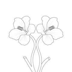 Hibiscus Flower Drawing Coloring Page With Doodle Art Line Art Vector 