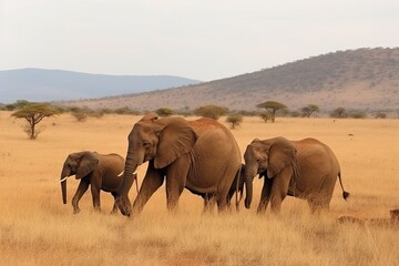 Family of elephants in the savanna