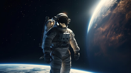 Astronaut in a white spacesuit, suspended in zero gravity - Generative AI 