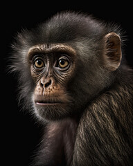 Generated photorealistic profile portrait of a wild macaque with yellow eyes 