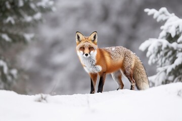 Red fox in a snowy landscap