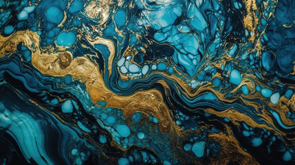 Blue and gold marble texture background, marble tiles - Generative AI