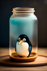 penguin in glass jar
