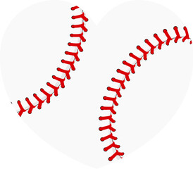 A heart shaped baseball ball representing a love of the game of baseball