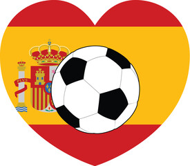 A Spain Spanish flag in the shape of a heart soccer football design concept illustration