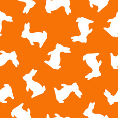 Orange seamless pattern with white rabbit