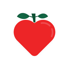 Obraz premium simple red heart with leaf logo. flat minimal cartoon style trend modern art graphic design isolated on white background. concept of healthy food for kids or vegetarians and natural meal