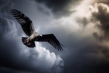 Obraz premium A bird in flight against a dramatic stormy sk