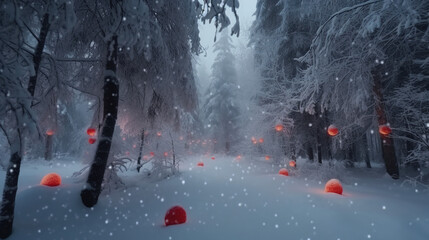 Winter forest banner background for New Year/ Christmas copy space. Generative Ai