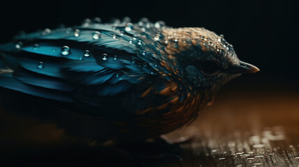 water drops on the bird, close up, beautifully captured -  AI Generative