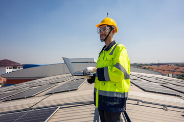 Professional engineer work to maintenance of photovoltaic panel system. 