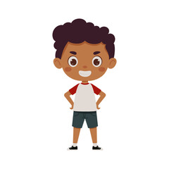 Cute little kid happy boy smile. Cartoon schoolboy character show facial expression. Vector illustration