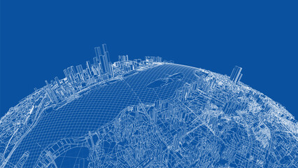 3d city sphere. Vector rendering of 3d Generative AI