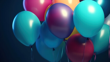 Colorful balloons on a colored background with copy space Generative AI
