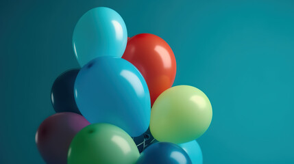 Colorful balloons on a colored background with copy space Generative AI