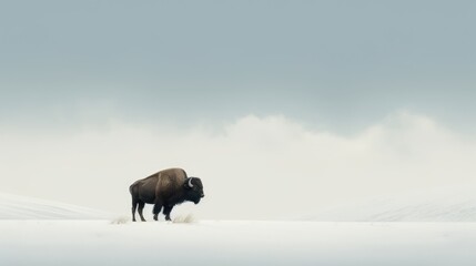 Minimalist Image of Bison or Buffalo, Clean Design, Captivating Wildlife Beauty, Natural Environment and Animal Representation.