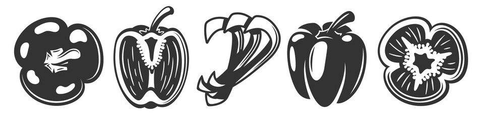 Vintage bell peppers set isolated on white background. Bell peppers in retro style. Vector illustration