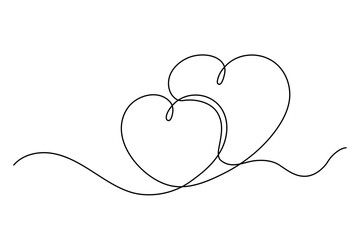 Hearts doodle. Continuous line drawing hearts isolated on white background. Vector illustration