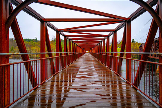 Railroad Bridge in rain at Hooksett over the Merrimack River near Lebanon, New Hampshire, USA
