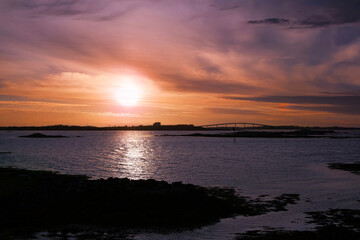Fototapeta na wymiar Midnight sun at the island Smoela, NOrway