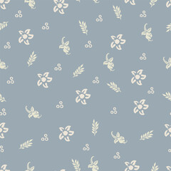 Vintage flowers seamless pattern on sage green background