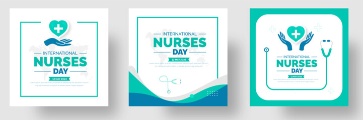 International Nurses Day social media post banner design template set. International Nurses Day background or banner design template celebrated in 12 may. - obrazy, fototapety, plakaty