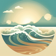 Fototapeta na wymiar Tranquil Beach Scene With Waves And Clouds Logo. Generative AI