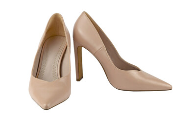 Beige, nude look, leather shoes with high heels - isolated from background