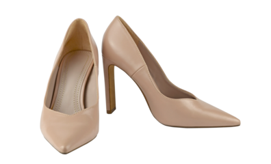 Beige, nude look, leather shoes with high heels - isolated from background