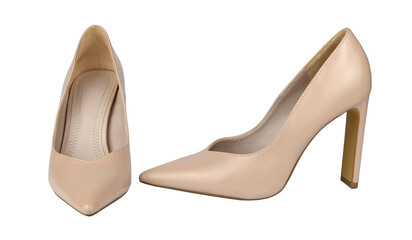 Beige, nude look, leather shoes with high heels - isolated from background