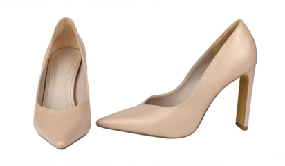 Beige, nude look, leather shoes with high heels - isolated from background