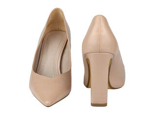 Beige, nude look, leather shoes with high heels - isolated from background