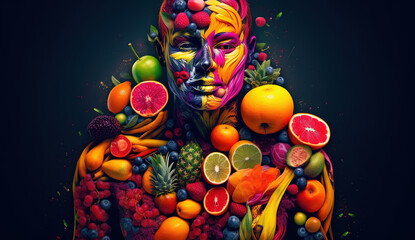 The human body with vegetables and Fruit - Generative AI